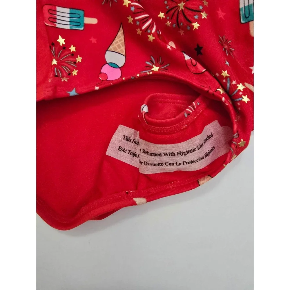 Cat & Jack Girls Red Ice Cream Popsicle Firework One Piece Swimsuit NWT S 6/7